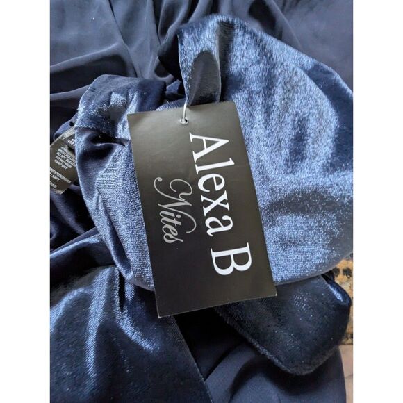 NWT Alexa B Nites 16W Sleeveless Ruched Neck Blue Evening Gown Velvet Chiffon - Picture 4 of 8